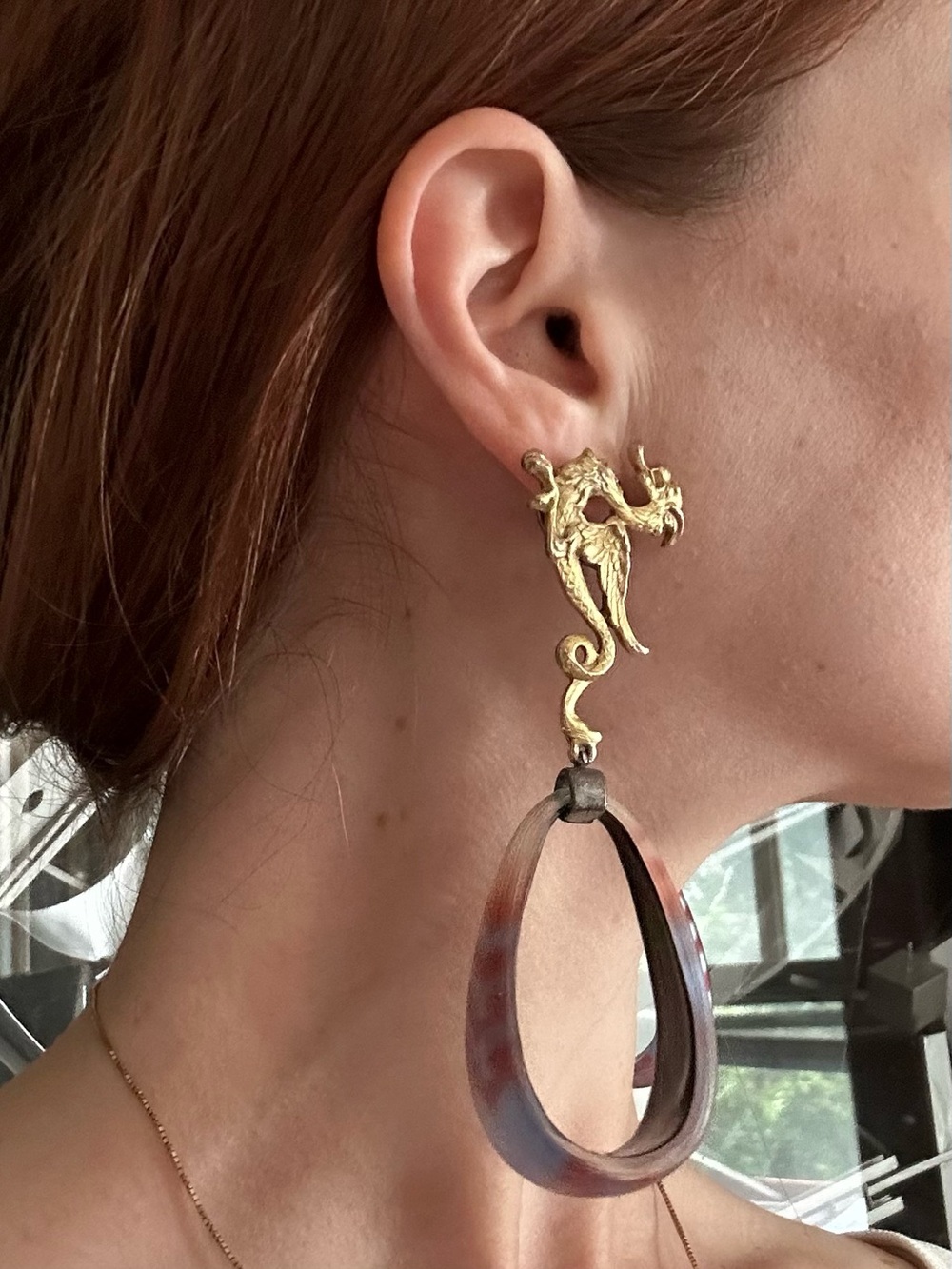 Vintage Artesian Created Dragon Dangle Earrings With Alexis Bittar Lucite - Picture 12 of 14